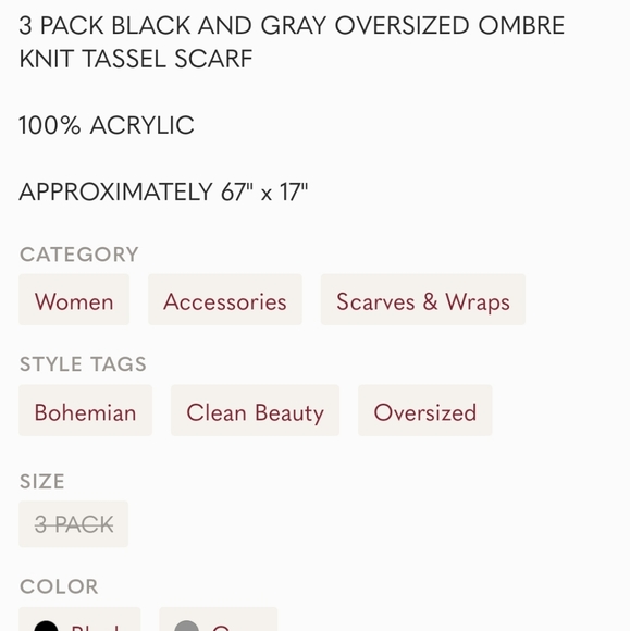 Black and gray ombre knit tassel scarf. - Picture 4 of 4